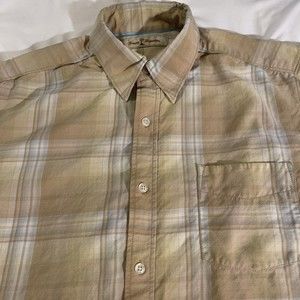 Tommy Bahama Button Up Shirt Small Beige Plaid Long Sleeve Mens Pocket